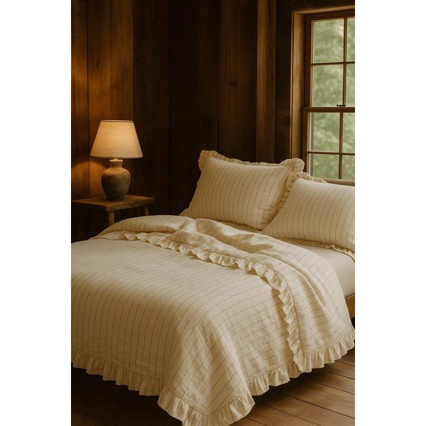 Bēša divguļamā gultas veļa no ranforce kokvilnas 240x220 cm Amalia Striped – Mila Home Luxury