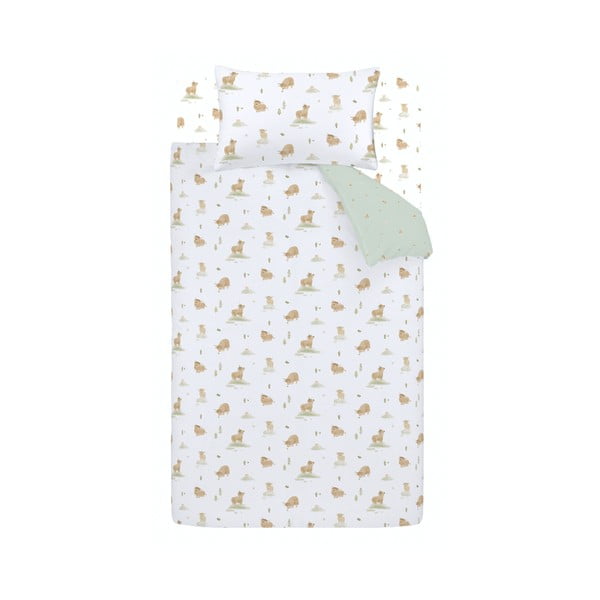 Balta/zaļa vienguļamā kokvilnas bērnu gultas veļa 135x200 cm Mini Moo Cow – Bianca