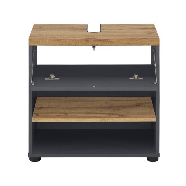 Antracīta pelēks skapītis zem izlietnes ar ozolkoka imitāciju 60x57 cm Thessa – Støraa-image-2