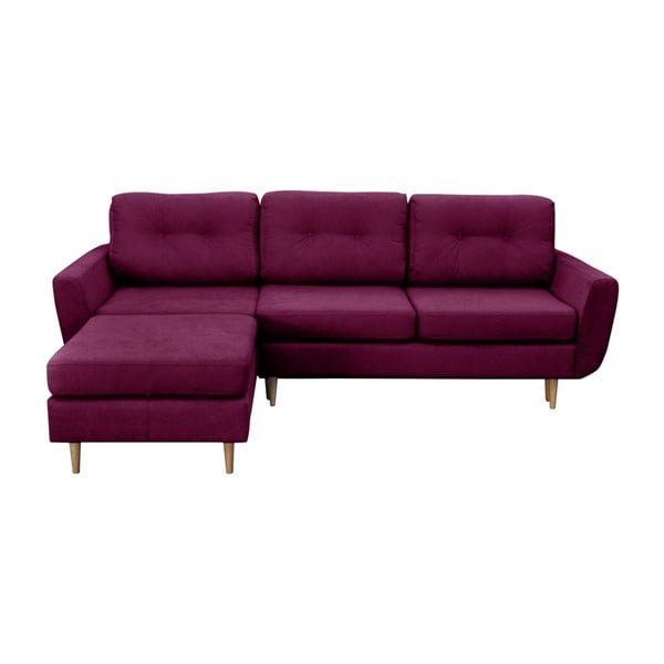 Violets trīsvietīgs izlaižams stūra dīvāns ar gaišām kājām Mazzini Sofas Tulipe, kreisais stūris
