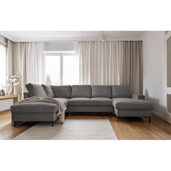 Pelēks velveta salokāms stūra dīvāns (ar kreiso stūri) Lofty Lilly – Miuform-image-1