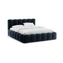 Tumši zila polsterēta divvietīga gulta ar veļas kasti ar redelēm 140x200 cm Lupine – Micadoni 