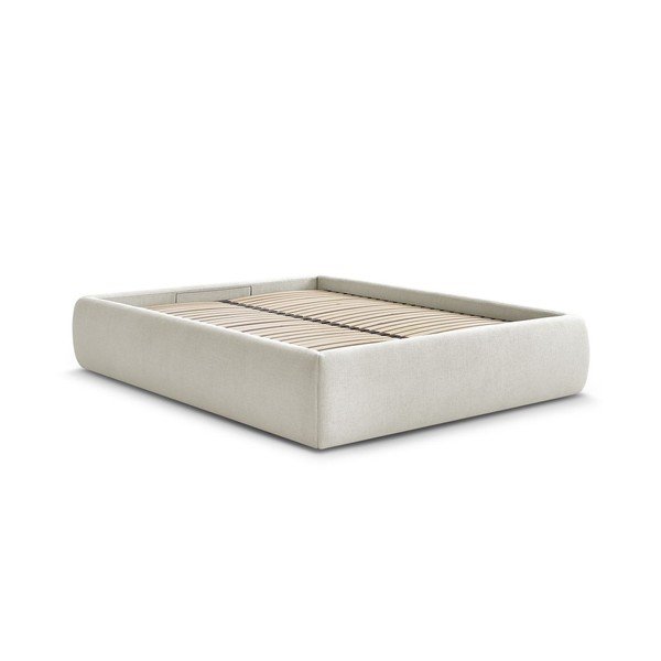 Bēša polsterēta divvietīga gulta ar veļas kasti/bez galvgaļa un ar redelēm 160x200 cm Inera – Bobochic Paris