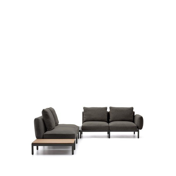 Tumši pelēks polsterēts (L veida) dārza dīvāns Sorells – Kave Home-image-4