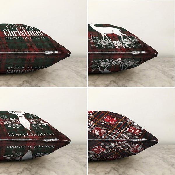4 Ziemassvētku šenija spilvenu pārvalku komplekts Minimalist Cushion Covers Tartan Merry Christmas, 55 x 55 cm-image-1