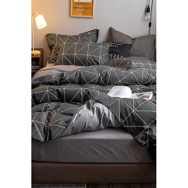 Tumši pelēka kokvilnas  gultas veļa divvietīgai gultai 200x220 cm – Mila Home