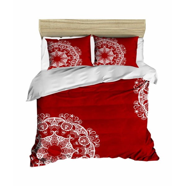 Sarkana divvietīga/īpaši gara satīna gultas veļa 200x220 cm – Mijolnir