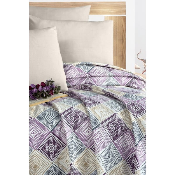 Violets/krēmkrāsas kokvilnas gultas pārklājs 200x230 cm Pique – Mila Home-image-1