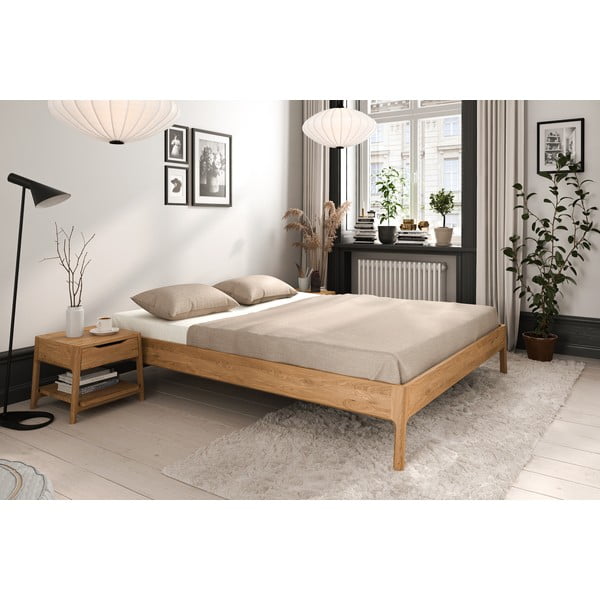 Dabīga toņa ozola masīvkoka divvietīga gulta 140x200 cm Twig – The Beds-image-1