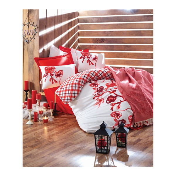 Ziemassvētku kokvilnas gultasveļa ar palagu divguļamai gultai Daraya, 200 x 220 cm
