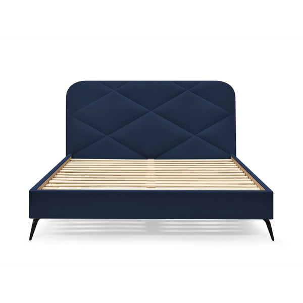 Tumši zila polsterēta divvietīga gulta ar redelēm 160x200 cm Prune – Bobochic Paris-image-3