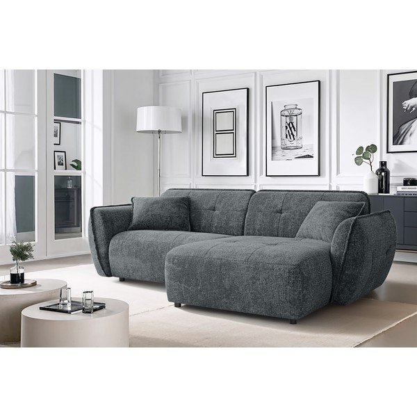 Tumši pelēks stūra dīvāns no šenila auduma (ar labo stūri/ar zvilni) Nelia – Ropez-image-1