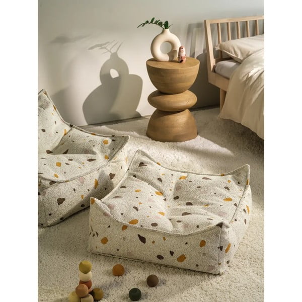 Balts bērnu sēžammaiss no buklē/šenila auduma Terrazzo Square – Wigiwama-image-1