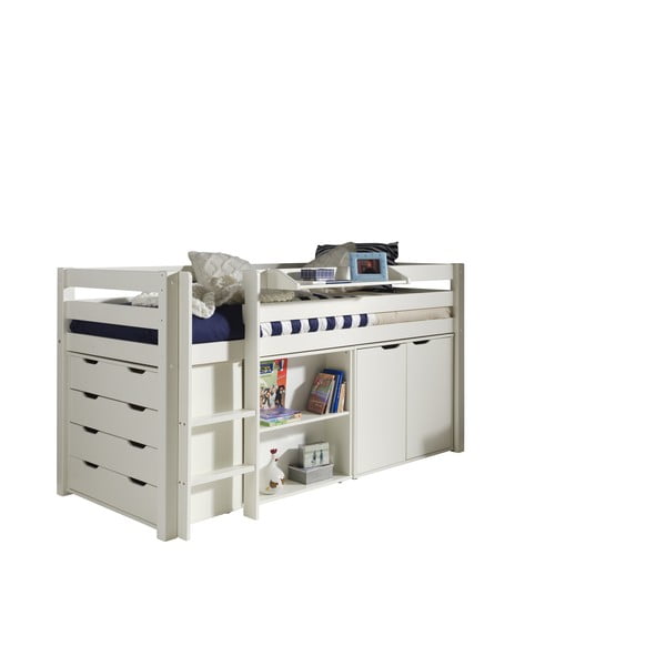 Balta paaugstināta gulta no priedes koka 90x200 cm PINO – Vipack-image-2