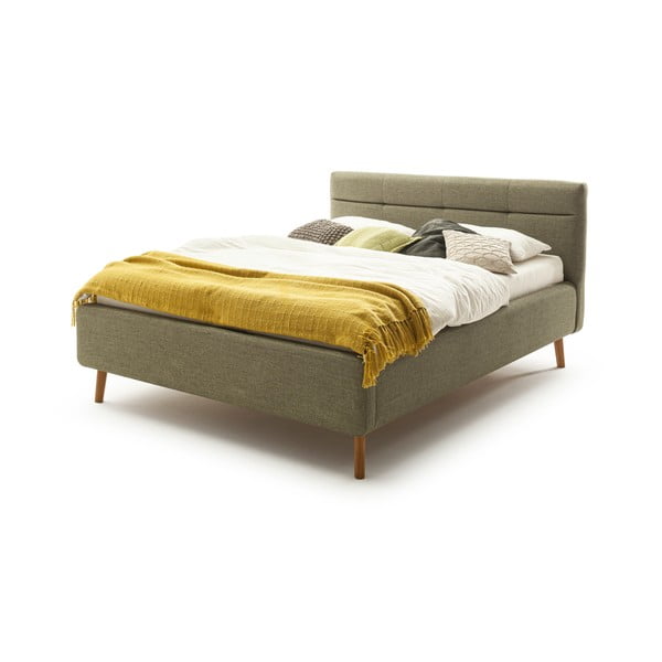 Zaļa polsterēta divguļamā gulta ar glabāšanas vietu un režģi 160x200 cm Lotte – Meise Möbel