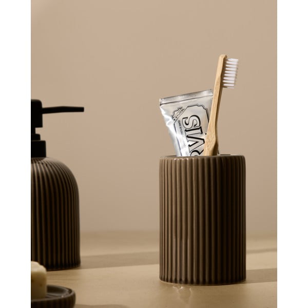 Tumši brūns keramikas trauks zobu birstei Selime – Kave Home-image-1