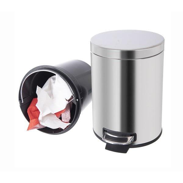 Spīdīgas sudraba krāsas nerūsējošā tērauda atkritumu tvertne ar pedāli 3 l – Orion-image-1