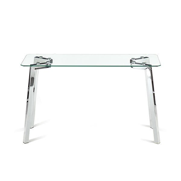 Sudraba krāsas konsoles galds ar stikla galda virsmu 40x125 cm Kirk – Tomasucci