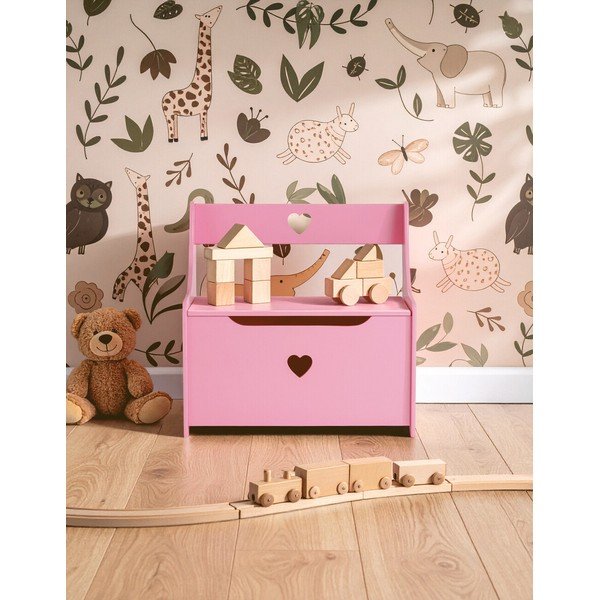 Rozā bērnu skapītis ar soliņu 60x62x34 cm Pink Heart – Premier Housewares-image-1