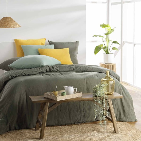 Haki vienguļamā muslīna gultas veļa 140x200 cm Angelia – douceur d'intérieur-image-2