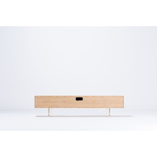 Balts/dabīga toņa ozola masīvkoka TV galdiņš 200x48 cm Fina – Gazzda-image-3