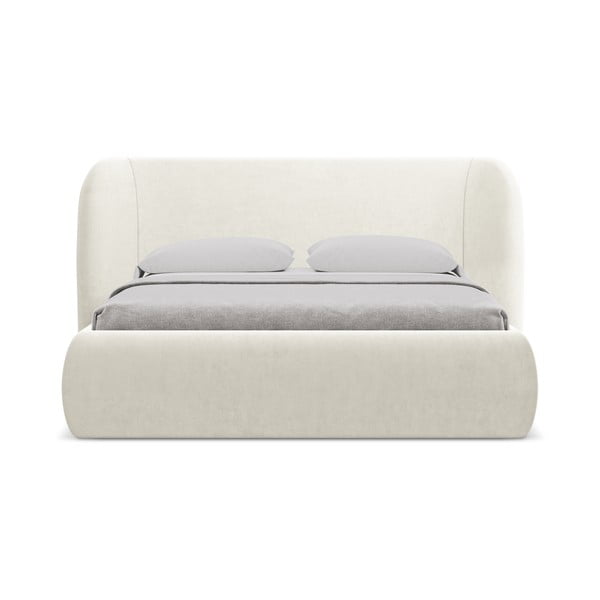 Krēmkrāsas polsterēta divvietīga gulta ar veļas kasti un redelēm 140x200 cm Hauke – Makamii-image-3