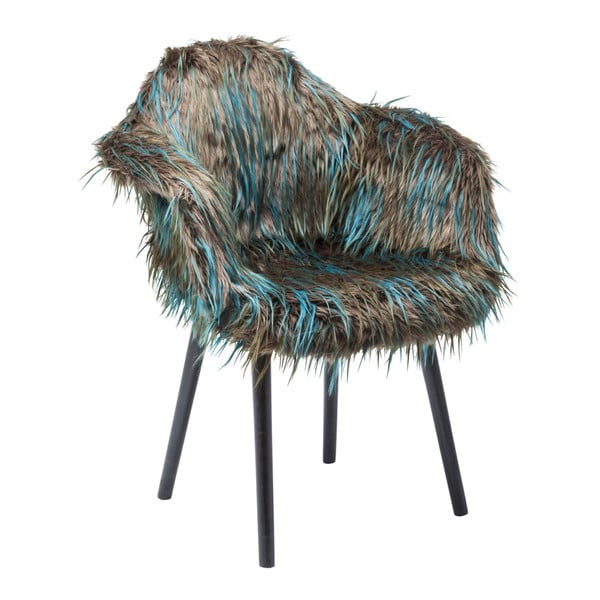 Brūns-zils ēdamistabas krēsls ar mākslīgās kažokādas polsterējumu Kare Design Yeti