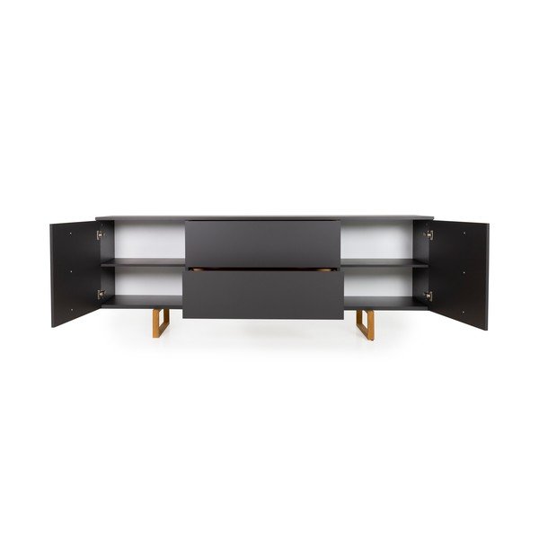 Antracīta pelēka kumode ar ozolkoka kājām Tenzo Birka, 216 x 78 cm-image-3