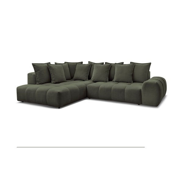 Zaļš salokāms/ar uzglabāšanas vietu stūra dīvāns no šenila auduma (ar kreiso stūri/L veida) Everest – Bobochic Paris-image-3