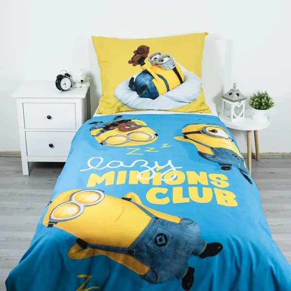 Dzeltena/zila vienguļamā kokvilnas bērnu gultas veļa 140x200 cm Mimoni Lazy Club – Jerry Fabrics-image-1