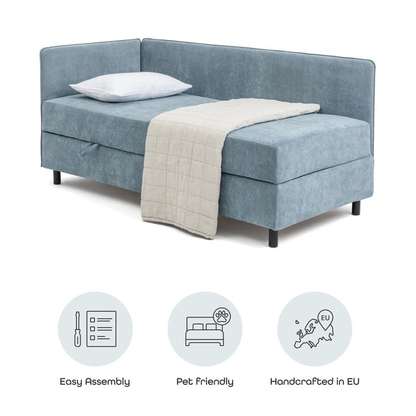 Zila polsterēta vienvietīga gulta ar veļas kasti un matraci 120x200 cm Avela – Bonami Selection-image-4