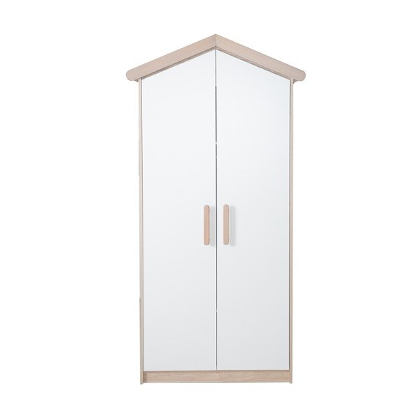 Balts/dabīga toņa bērnu drēbju skapis ar ozolkoka imitāciju 96x190x50 cm Cabane – Roba