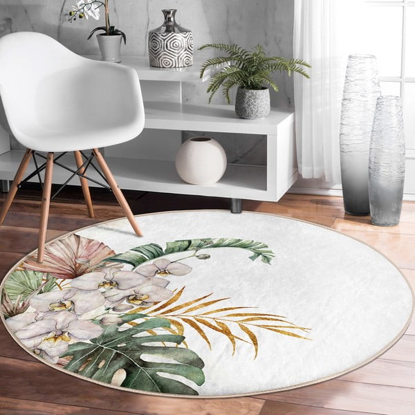 Krēmkrāsas mazgājams robotu putekļu sūcējiem piemērots apaļš paklājs ø 120 cm Comfort – Mila Home-image-3