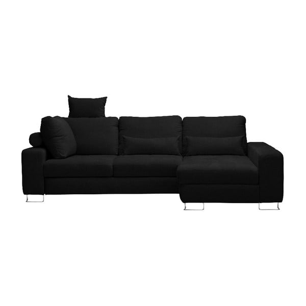 Melna stūra dīvāns-guļamā gulta Windsor & Co Sofas, labais stūris Alpha