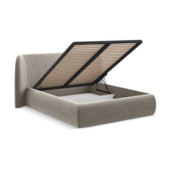 Pelēkbrūna polsterēta divvietīga gulta ar veļas kasti un redelēm 160x200 cm Hauke – Makamii-image-2