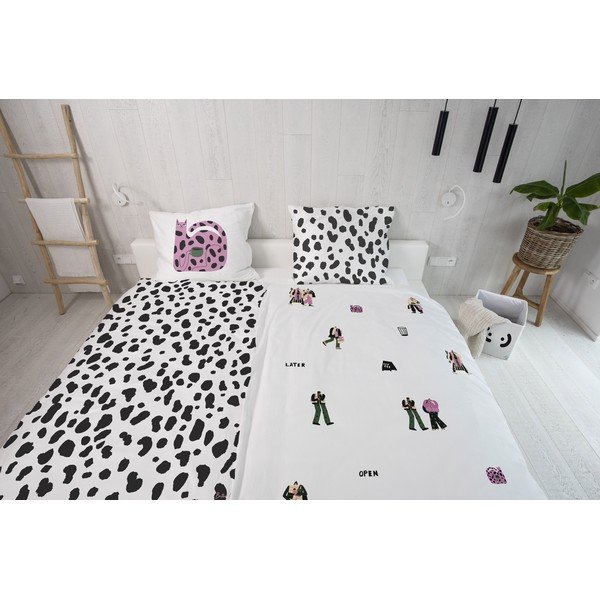 Vienvietīga gultas veļa no kokvilnas satīna 140x200 cm Cats Love Hot Coffee – Butter Kings-image-1