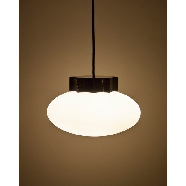 Balta/melna metāla piekaramā lampa ar stikla abažūru ø 26 cm Idela – Kave Home-image-1