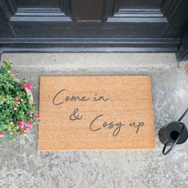 Pelēks dabīgā kokosšķiedras paklājs Artsy Doormats Ienākt un mājīgi iekārtoties, 40 x 60 cm-image-1