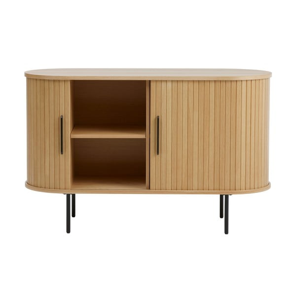 Dabīga toņa kumode ar ozolkoka imitāciju un bīdāmām durvīm 120x76x45 cm Nola – Unique Furniture-image-2