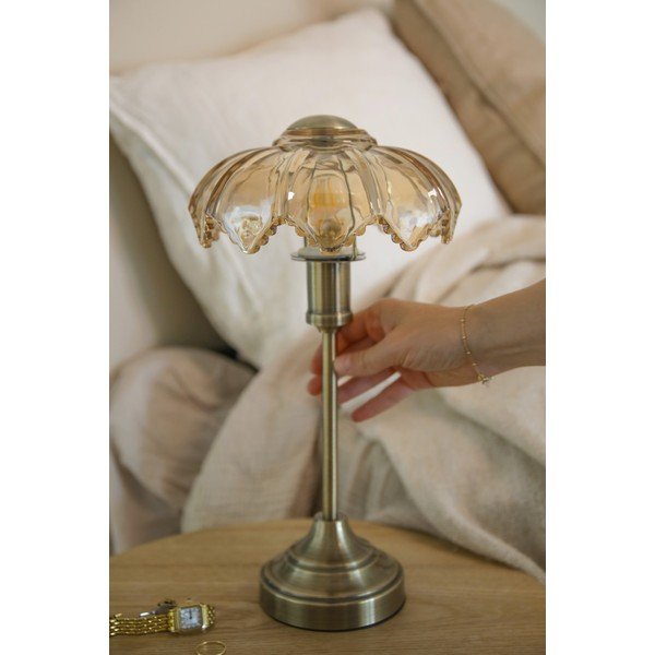 Misiņa krāsas/dzintara dzeltena stikla galda lampa ar regulējamu spilgtumu/pārvietojama (augstums 35 cm) Kurage – Markslöjd-image-1