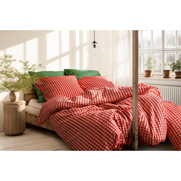 Sarkana/dzeltena divguļamā gultas veļa no krepa auduma 200x220 cm Bæk&Bølge – JUNA-image-4