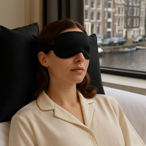 Melna zīda miega maska Mulberry Silk – Mila Home Luxury-image-1