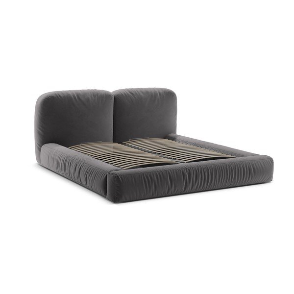 Pelēka polsterēta divvietīga gulta ar veļas kasti un redelēm 200x200 cm Martina – Micadoni -image-3