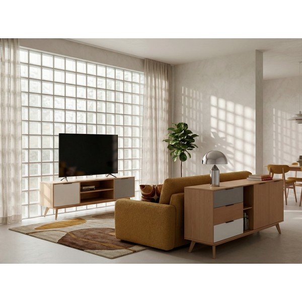 Dabīga toņa TV galdiņš no priedes 140x53 cm Elfa – Marckeric-image-1
