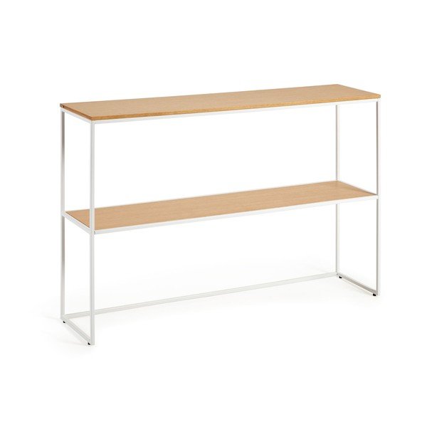 Balts/dabīga toņa konsoles galds ar ozolkoka imitāciju 30x120 cm Yoana – Kave Home