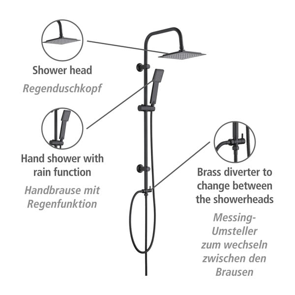 Matēti melns nerūsējošā tērauda dušas komplekts 101 cm Cuadro – Wenko-image-4