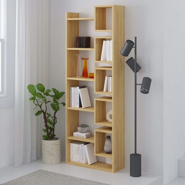 Balts/dabīga toņa grāmatplaukts ar ozolkoka imitāciju 60x168,5 cm Eladi – Marckeric-image-3