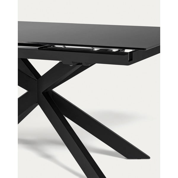 Melns izvelkams ēdamgalds ar stikla galda virsmu 90x210 cm Atminda – Kave Home-image-2