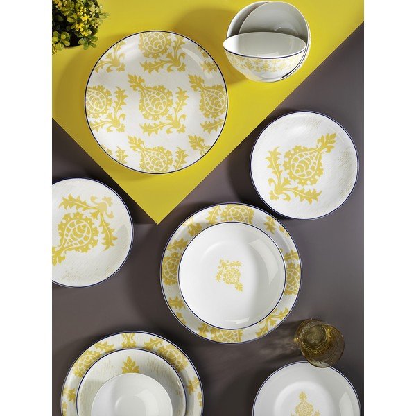 Dzeltens porcelāna trauku komplekts (24 gab.) Kütahya Porselen Ornaments-image-1