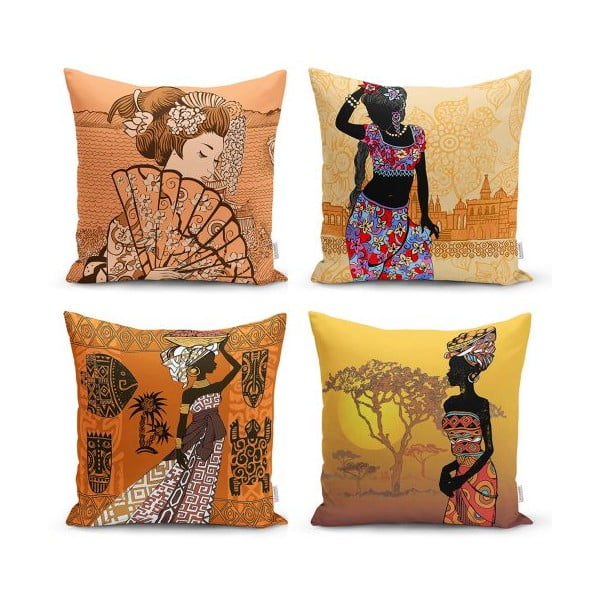 4 dekoratīvo spilvendrānu komplekts Minimalist Cushion Covers Eastern Ethnic, 45 x 45 cm